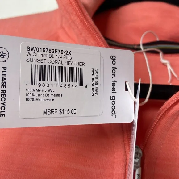 Smartwool Thermal Base Layer 1/4 Zip Merino Wool, 2x Plus Size - Picture 2 of 6